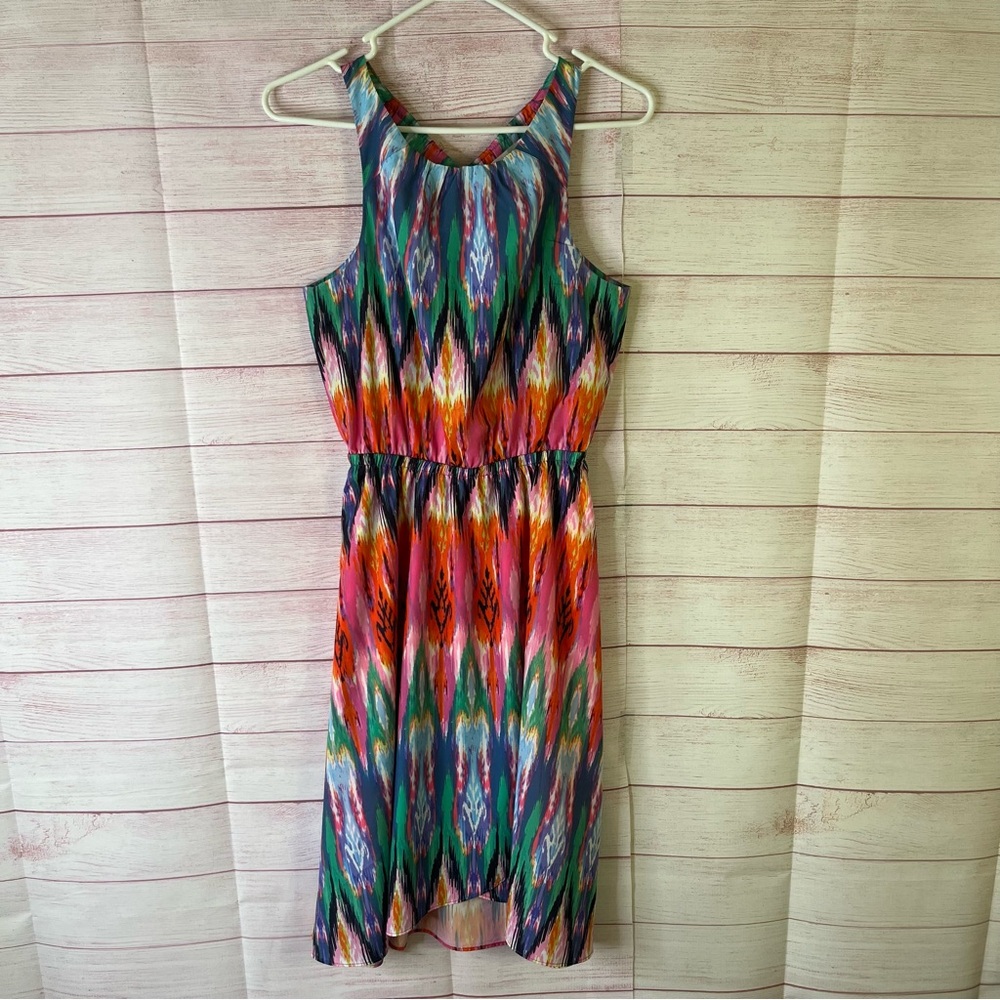 Athleta Ikat Martinique Multi-Color Sleeveless Tassel Tie‎ Back Dress Size XXS